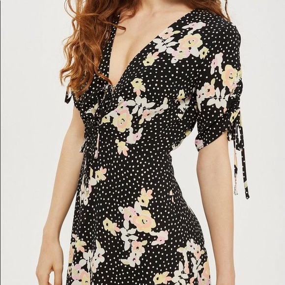 Topshop polka dot floral tea dress 10 - Picture 2 of 8